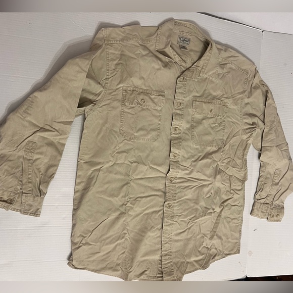 L.L. Bean tan chambray button down shirt size large - Picture 1 of 3